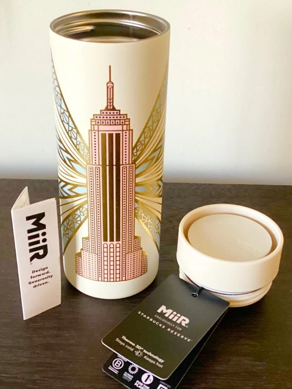 NWT Starbucks Reserve MiiR NYC Empire State Building Tumbler | 16oz | Cream Pink